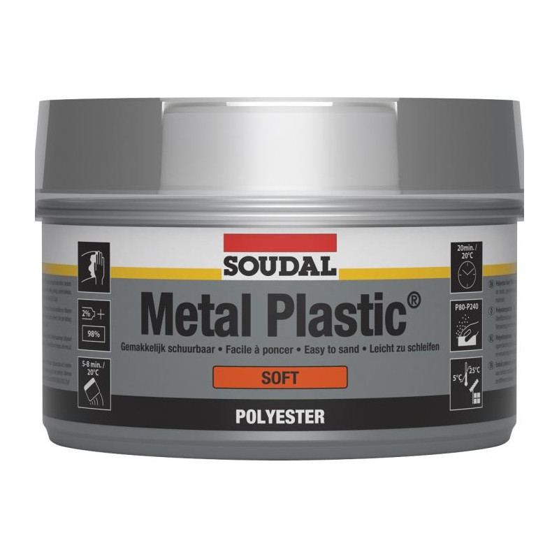 Metal plástico blando 1 kg - Masilla de poliéster para reparaciones de carrocería - Soudal