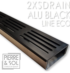 Canal de aço inoxidável Altura 2 cm - 2XSDRAIN Grelha de alumínio preta - LINE ECO