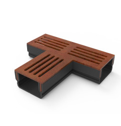 3XS MINI Canal L 6,5 cm Grelha em aço Corten - StarDrain - Peça em T