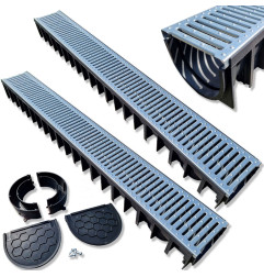 Kit 2 metri Caniveaux griglia Acier Galvanisé + Accessori - ACO LINE ECO